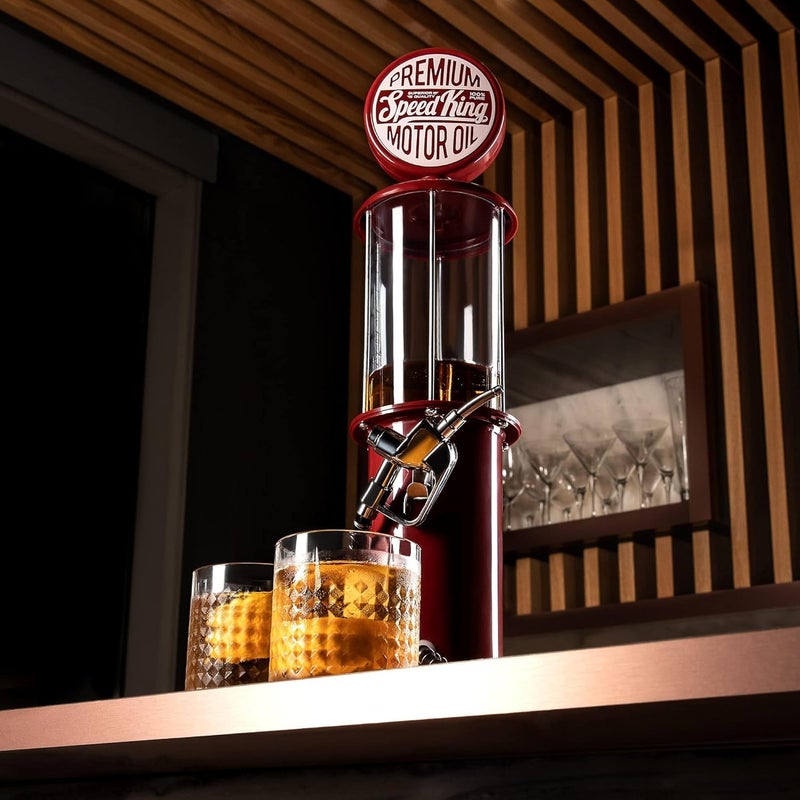 BLKSMITH Pump Liquor Dispenser for Home Bar | Vintage Style Red Plastic 30 Fl. oz Liquor Decanter for Man Cave Decor | Beverage Dispenser for Scotch, Vodka, Cocktails, Non-Alcoholic Drink and More - Image 2